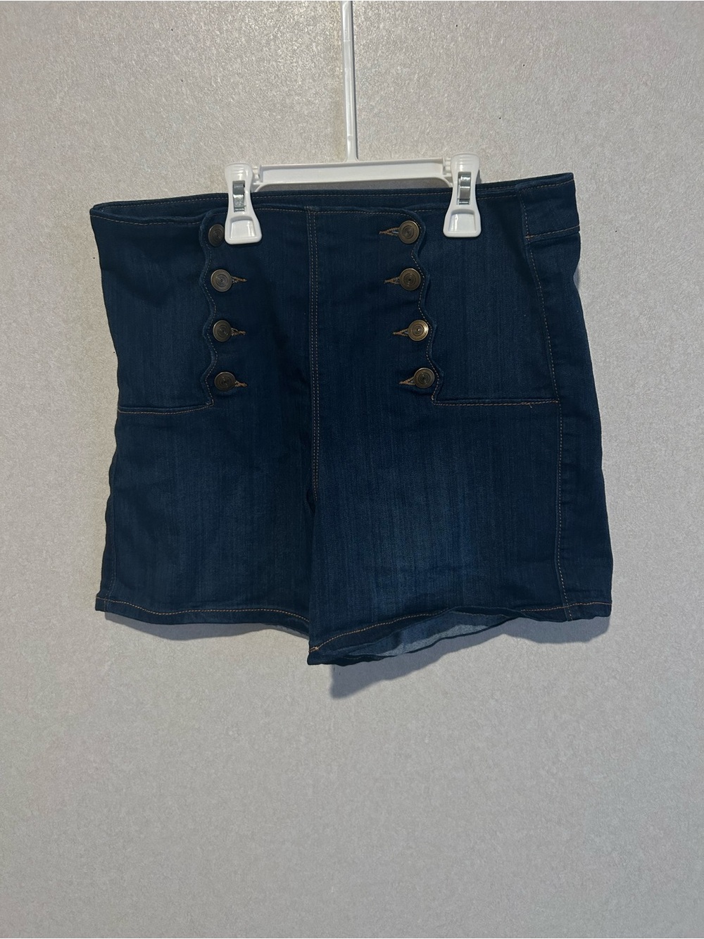 Girls Blue Jean Shorts With Button Accents On Both Sides, Size 9